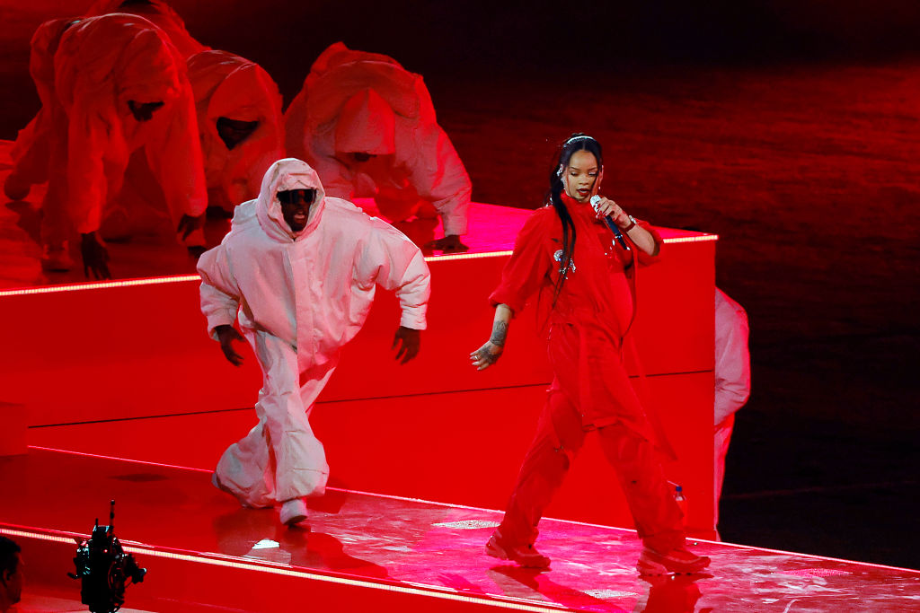 Rihanna performs onstage during the Apple Music Super Bowl LVII Halftime Show