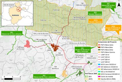 Información de la ubicación del proyecto solar Maira en la provincia de Burgos, como aparece representado en el BOE.