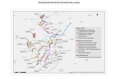 Los 22 parques eólicos del Clúster Maestrazgo, en la provincia de Teruel, tal y como aparecen representados en el BOE