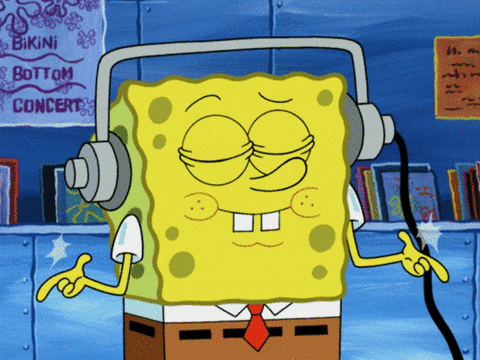 bob esponja escuchando música con los ojos cerrados para sentir cómo el tiempo pasa diferente.- Blog Hola Telcel