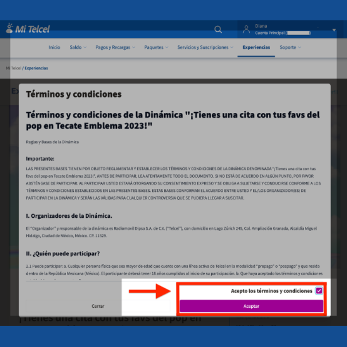 Acepta los términos y condiciones para participar.- Blog Hola Telcel