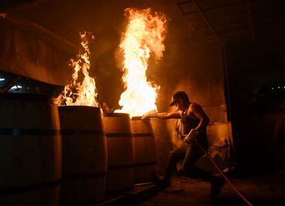 Las barricas de roble carbonizado proporcionan al ‘bourbon’, whisky de maíz típico de Kentucky, su característico color y aroma.  