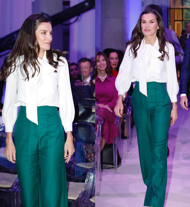Reina Letizia - Pantalón verde y blusa blanca 
