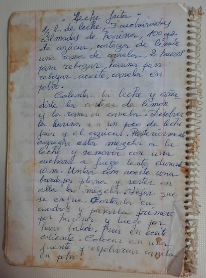 Receta para elaborar leche frita, del recetario de Luisa Camiña (Portonovo, Sanxenxo, Pontevedra).