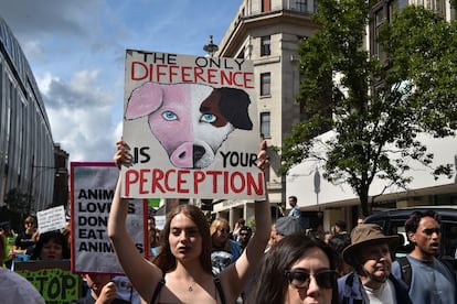 Una marcha probienestar animal en Londres, el 26 de agosto de 2023.