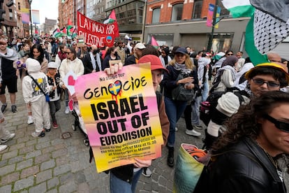 Marcha propalestina en Malmö este sábado horas antes de que empezara la gala.
