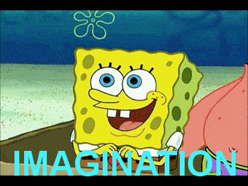 Bob esponja saliendo de su caja secreta para decirle a Calamardo que use su imaginación.- Blog Hola Telcel 