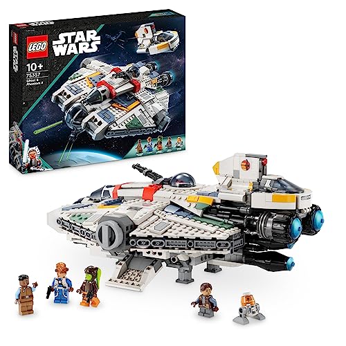 LEGO Star Wars Espíritu y Fantasma II, Set de 2 Vehículos de Ahsoka de Ladrillos, Nave Estelar de Juguete para Construir con 5 Personajes Jacen Syndulla y una Figura del Droide Chopper 75357