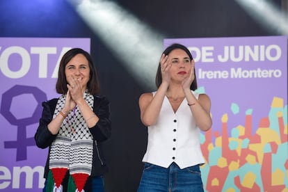 Podemos celebra su tradicional Fiesta de la Primavera, que coincide con la campaña electoral para las europeas, en la que participara la secretaria general de los morados, Ione Belarra (a la izquierda), y la cabeza de lista de la candidatura, Irene Montero, el 25 de mayo en Madrid.