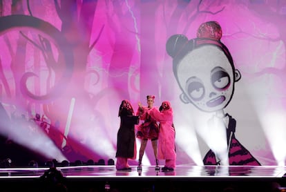 La actuación de Megara, el grupo español representante de San Marino, durante la segunda semifinal de Eurovisión 2024. 