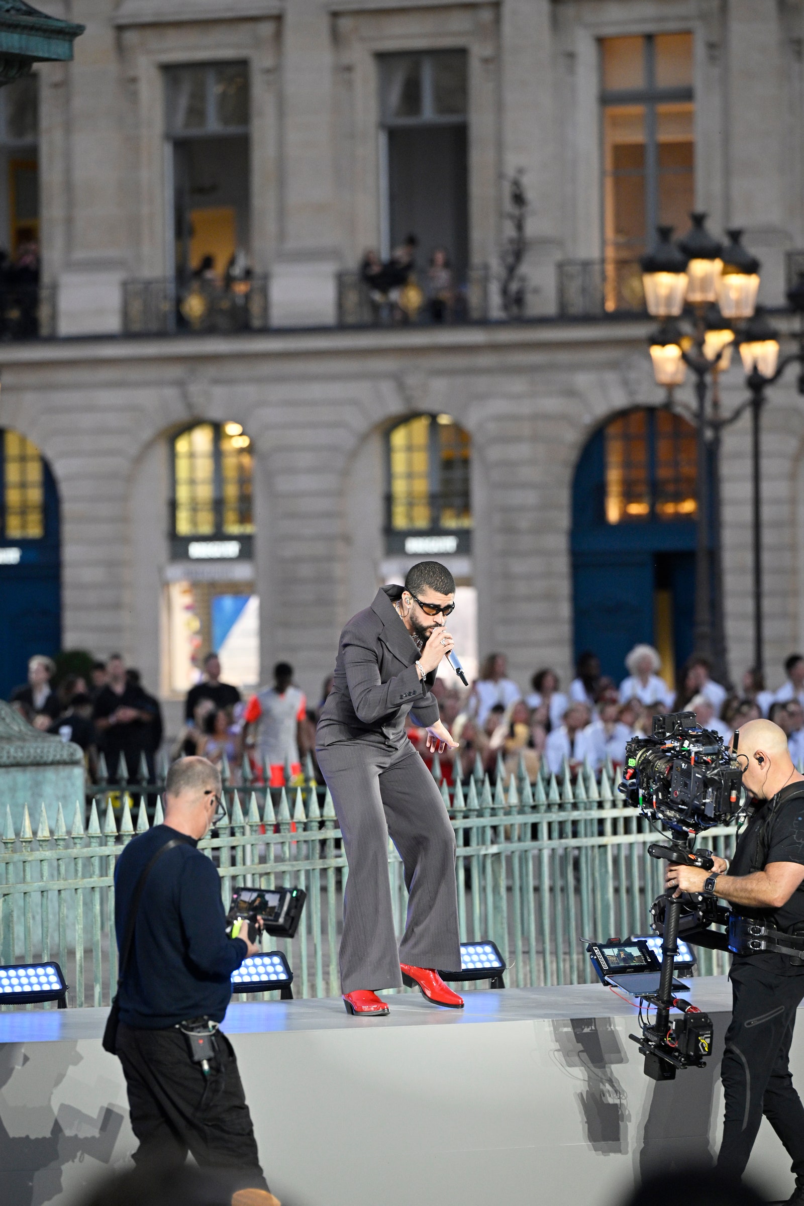 PARIS FRANCE JUNE 23 Bad Bunny performs during Vogue World Paris at Place Vendome on June 23 2024 in Paris France.