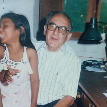 Lucho Roma with a girl in Charagua, in his room in the house owned by the Jesuit Order.