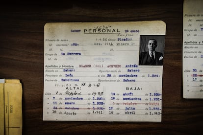 Ficha personal de un minero (picador), de Sabero, en el Archivo del Museo de la Siderurgia y la Minería de Castilla y León.