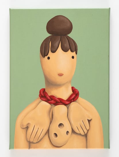 El lienzo 'Coaltlicue', de Rosalía Banet, en la galería Rafael Pérez Hernando.
