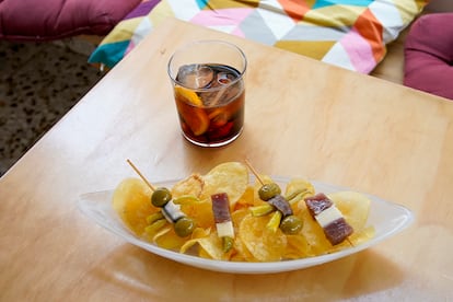 Gildas con patatas fritas. 