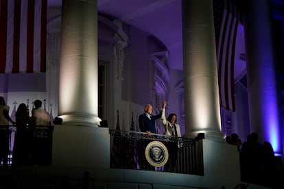Joe Biden y Kamala Harris en la Casas Blanca, durante los festejos por el Día de la Independencia, el 4 de julio.