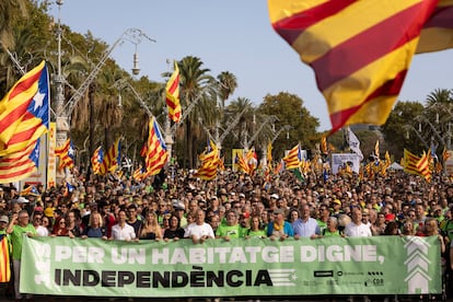 Cabecera de la manifestación de la Asamblea Nacional Catalana en Barcelona.