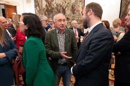 El secretario general de UGT, Pepe Álvarez en el acto de posesión de José Luis Escrivá como gobernador del Banco de España, este martes.
