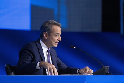 El primer ministro griego, Kyriakos Mitsotakis, en la presentación de la última edición de la Feria Internacional de Tesalónica.