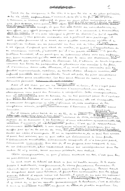Manuscrito del 'Manifiesto surrealista', de André Breton, expuesto en el Centro Pompidou.