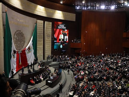 Vista general de la Cámara de Diputados durante el discurso de Sheinbaum.