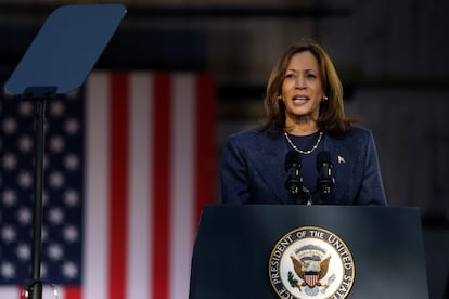 Kamala Harris, este miércoles en un acto electoral en Bucks County (Pensilvania). 