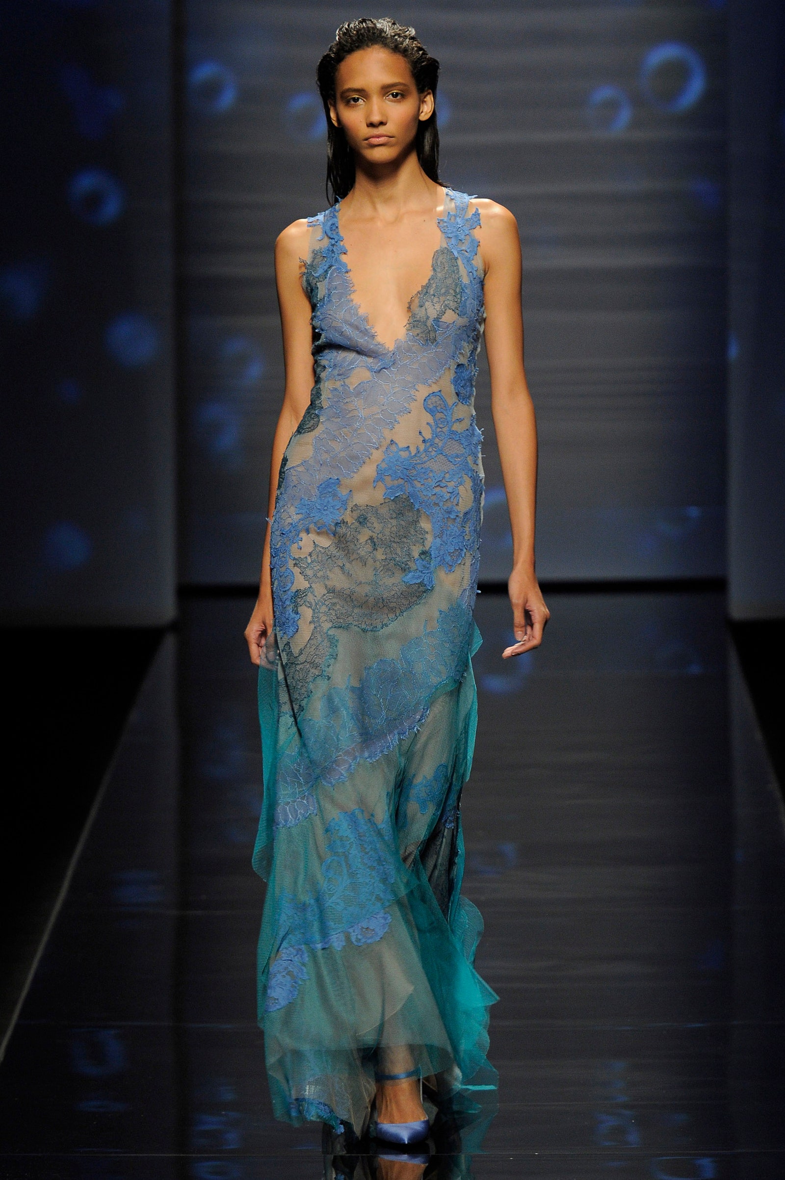 MILAN ITALY  SEPTEMBER 19  A model walks the runway at the Alberta Ferretti Spring Summer 2013 fashion show during Milan...