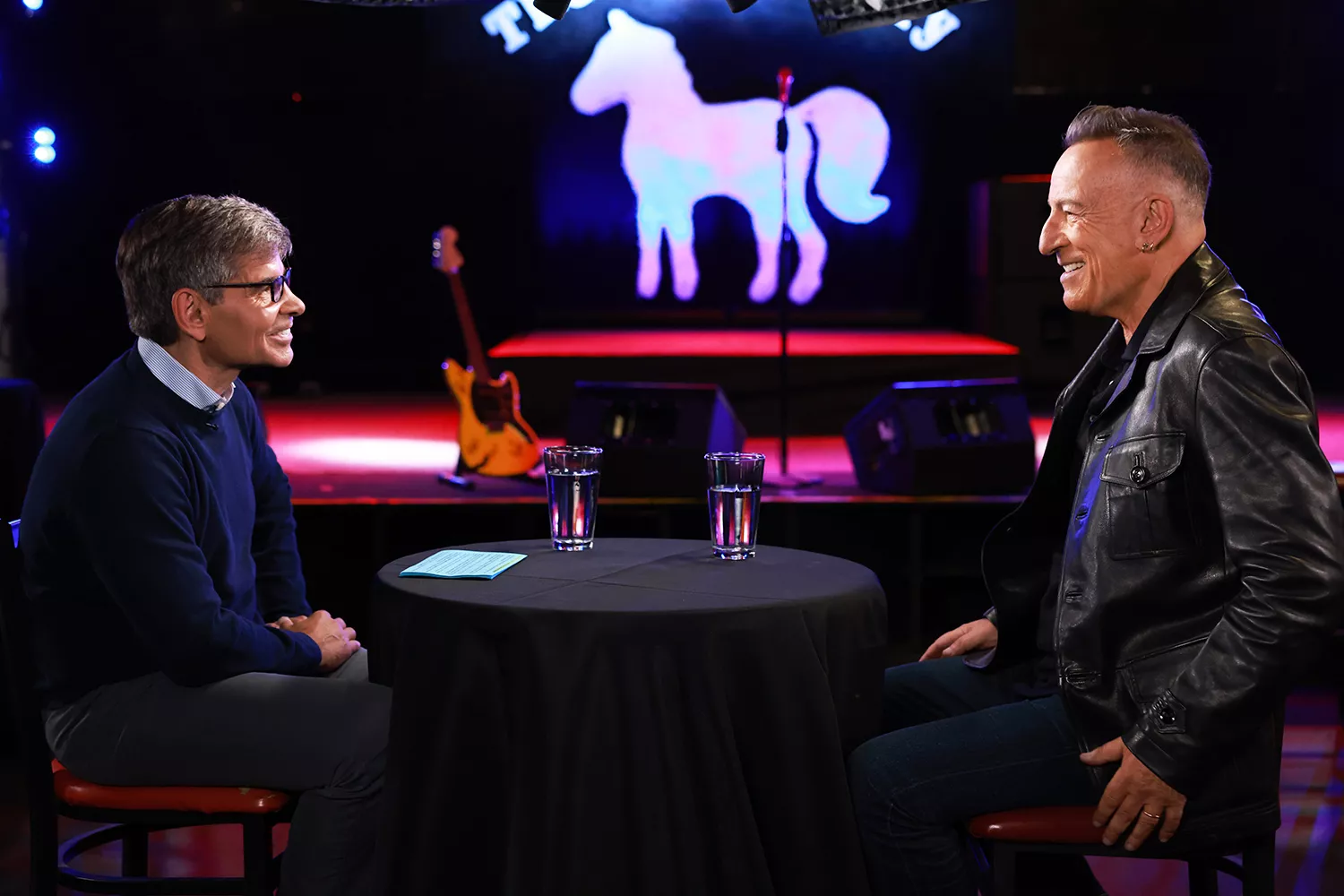 George Stephanopoulos interviews Bruce Springsteen at The Stone Pony in Asbury Park, New Jersey on Thursday, September 19, 2024. The special airs October 20, 2024. 