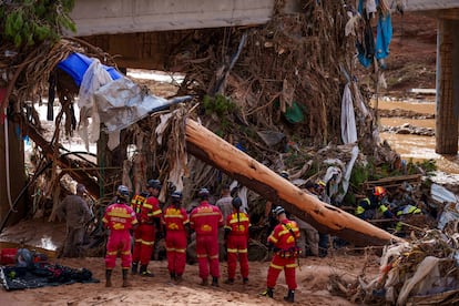 Personal de emergencias trabajan en la limpieza de los caudales en Valencia, este sábado.