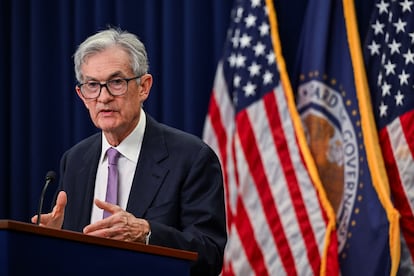 Jerome Powell, en la rueda de prensa de este jueves.