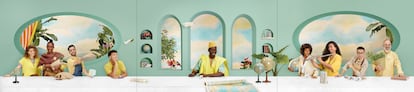 El propio fotógrafo Omar Victor Diop se ha integrado en el centro del tríptico más veraniego, el de los meses de julio, agosto y septiembre titulado 'Mezclando raíces'.