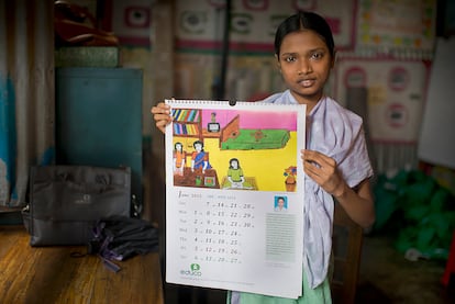 EN 2015, Kanchon cursaba quinto de primaria y ya demostraba sus dotes como pintora. Uno de sus dibujos fue seleccionado para ilustrar el calendario que la ONG Educo imprimía cada año con pinturas de los alumnos de todas sus escuelas.  