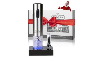 ideas de regalo para padres: sacacorchos eléctrico con diseño en acero inoxidable.