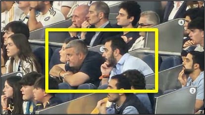 Fotografía de Aldama en el palco de un partido de semifinales de Champions del Real Madrid, incorporada a un informe de la UCO.