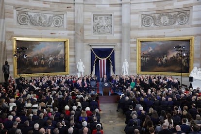 Trump, tras prestar juramento durante su toma de posesión presidencial, el pasado lunes en el Capitolio.