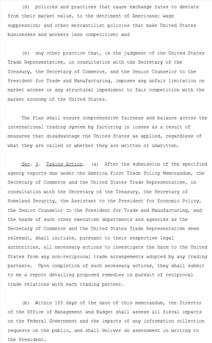 Documento oficial del anuncio de aranceles de Donald Trump.