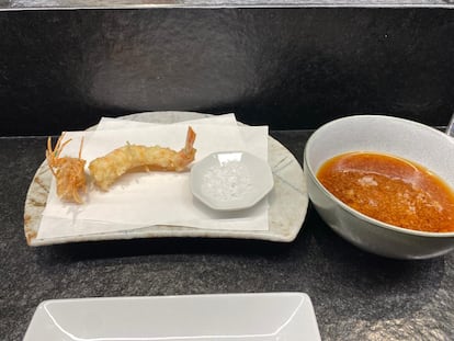 Tempura de llagostí del Merikenko, a Barcelona.