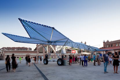 La estructura Escaravox que Jaque creó para Matadero Madrid y que después el Ayuntamiento de Almeida desmanteló.