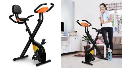 bicicleta estática con diseño plegable y pedalada suave.
