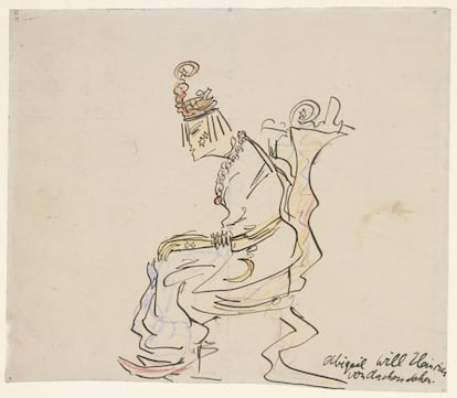 ’Abigail en el trono’ (c. 1915). Tinta de caña y crayones de color, de Else Lasker-Schüler.