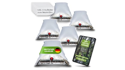 kit de supervivencia en Amazon: set de sacos resistentes para almacenamiento de litros de agua.