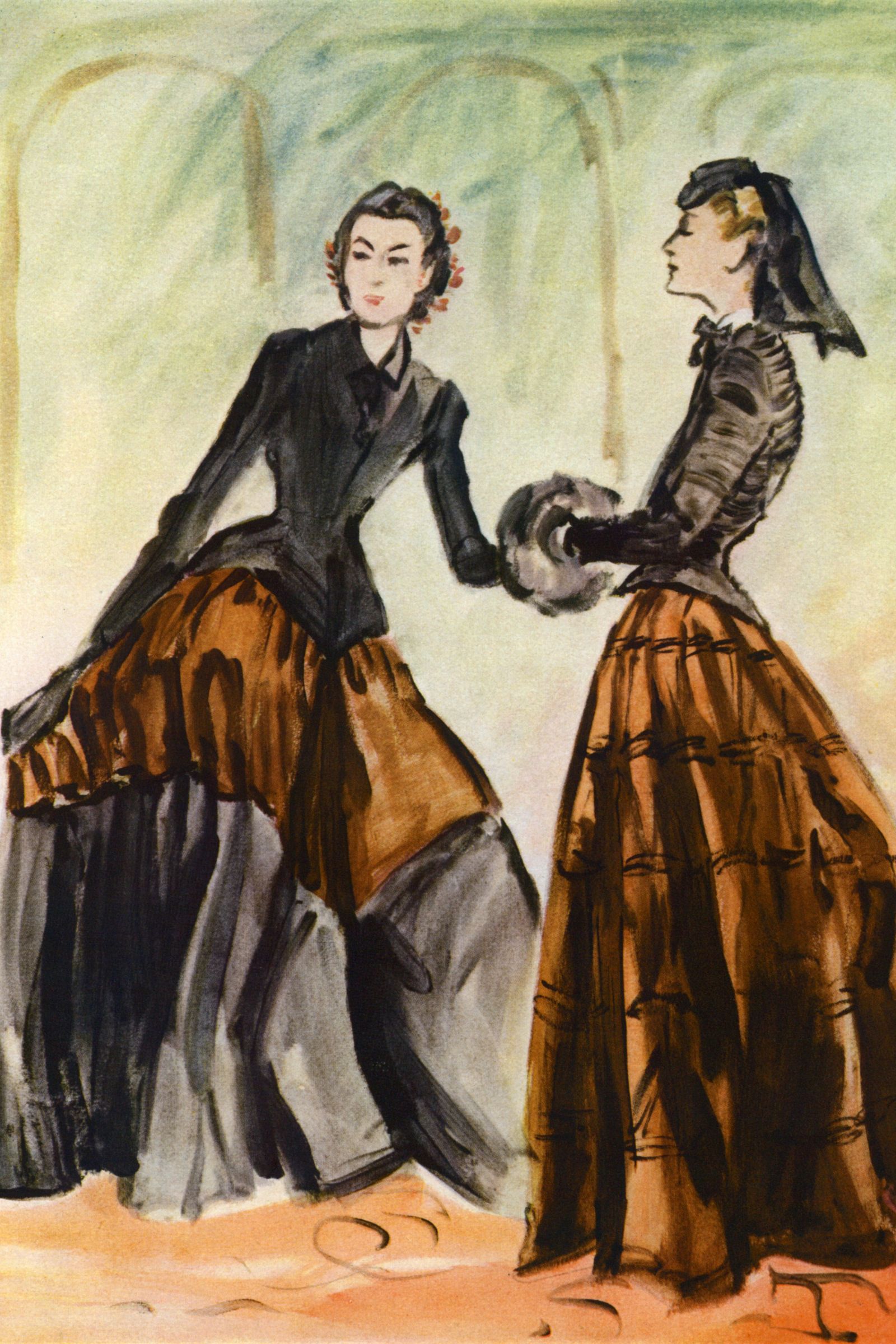 Looks inspirados en el siglo XIX de Cristóbal Balenciaga a la izquierda y Bruyère.