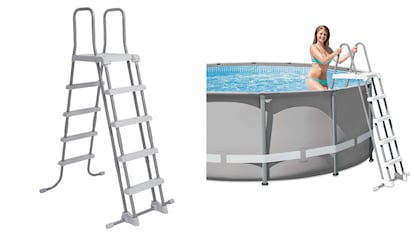 Esta escalera para piscinas desmontables puede soportar más de 130 kilogramos.