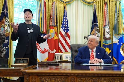 Trump y Musk, durante la rueda de prensa este viernes en el Despacho Oval. 
