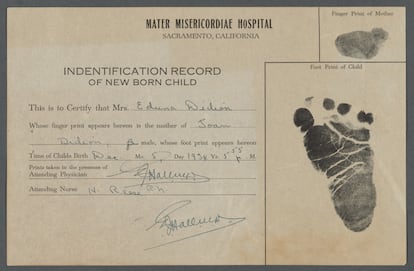 Certificado de nacimiento de Joan Didion, el 5 de diciembre de 1934  en el Mater Misericordiae Hospital de Sacramento.