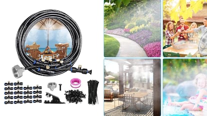 kit nebulizador que funciona enganchado a la toma del grifo del jardín.