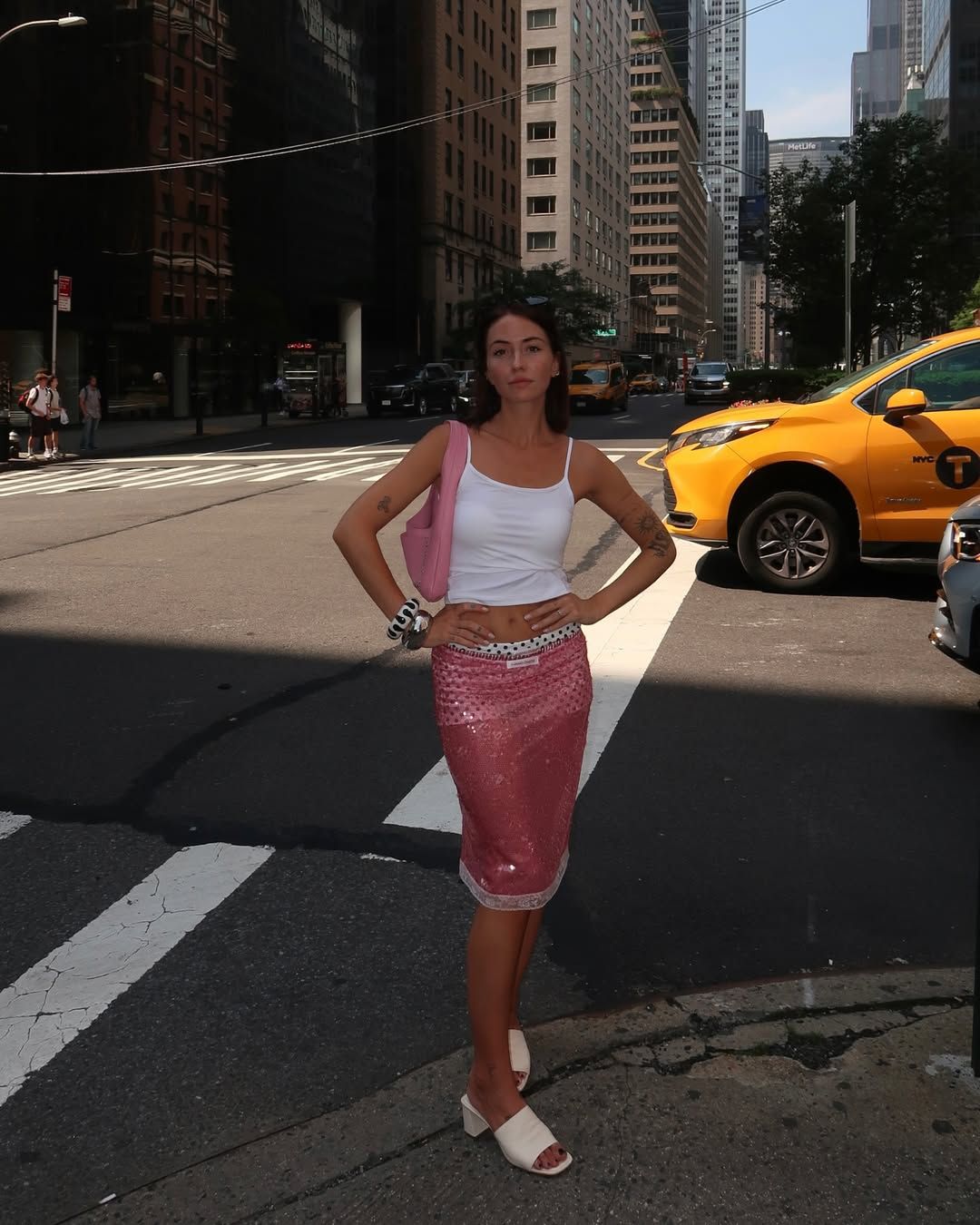 Tendencia falda rosa lentejuelas Hand Over