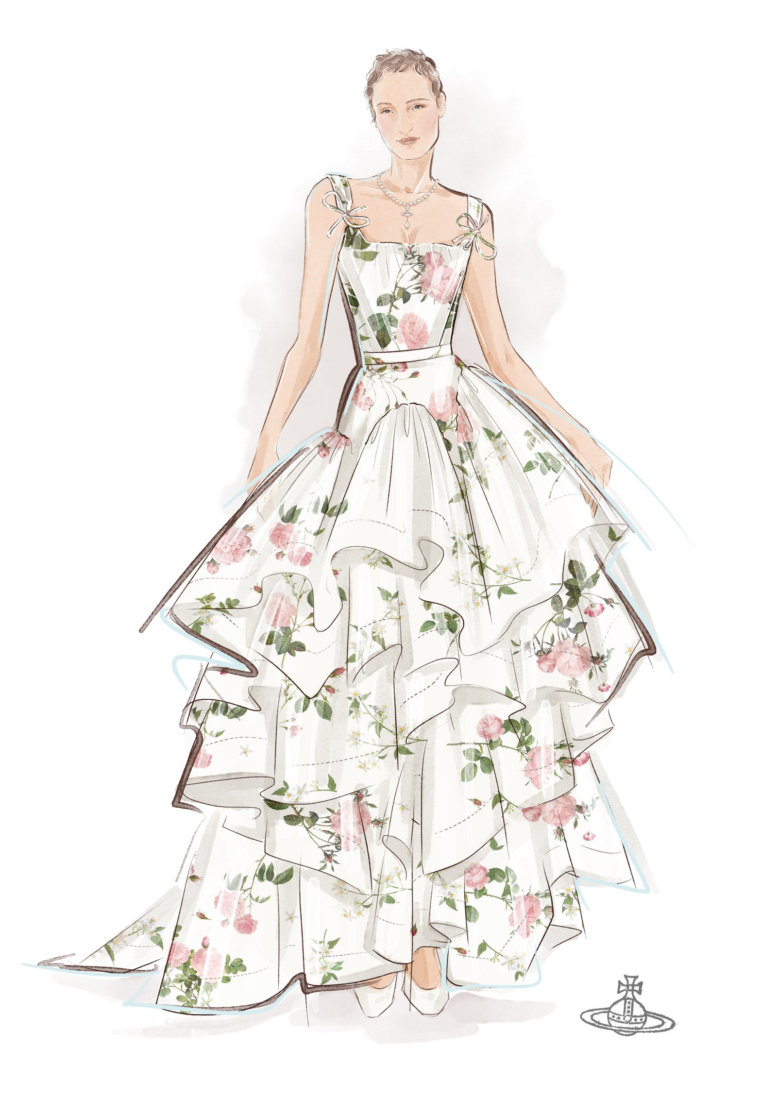 Boceto del vestido de novia de Vivienne Westwood de Vicky Krieps