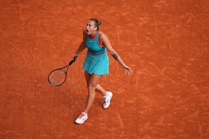 Sabalenka protesta durante la final.