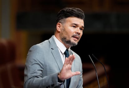 El portavoz de ERC, Gabriel Rufián, este miércoles durante su intervención en el Congreso. 